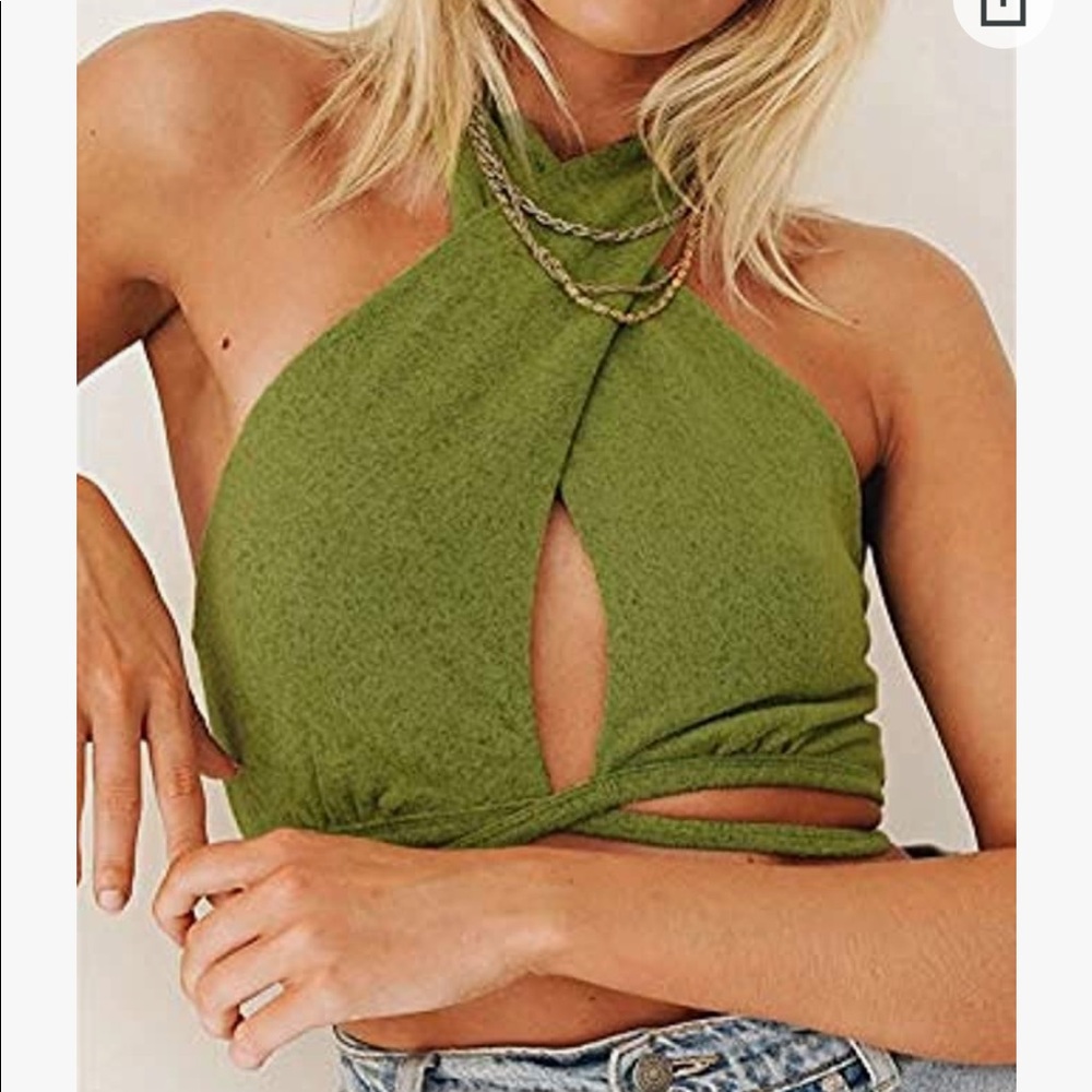 Green halter twist top